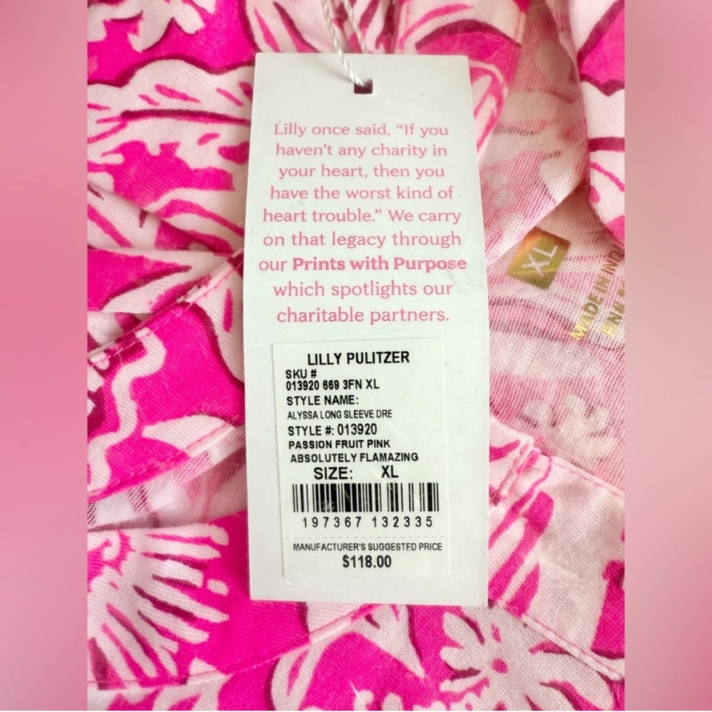 NWT Lilly Pulitzer Alyssa A-Line Cotton Dress XL Passionfruit Pink Flamazing NEW - Picture 5 of 5